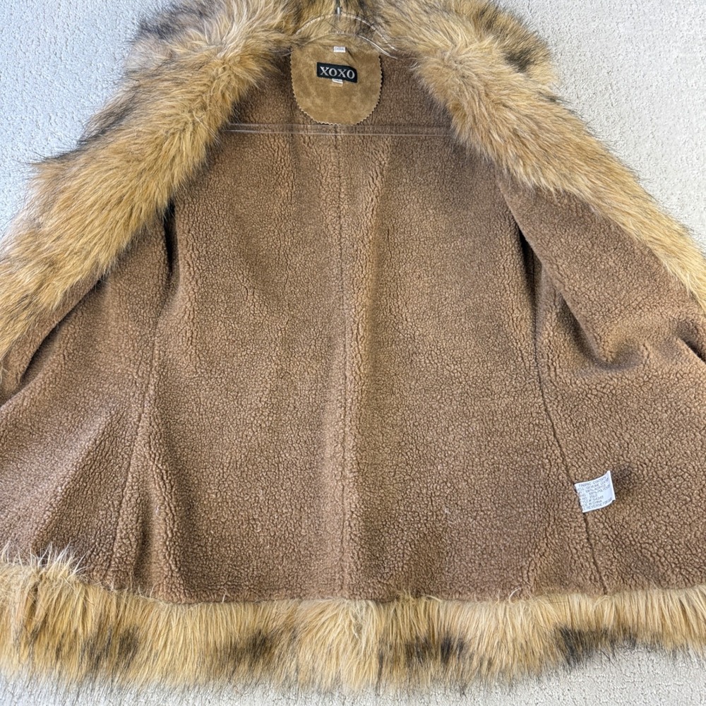 XOXO Leather Jacket Women Small Tan Faux Fur Trim Penny Lane Boho 64249 - Picture 6 of 16